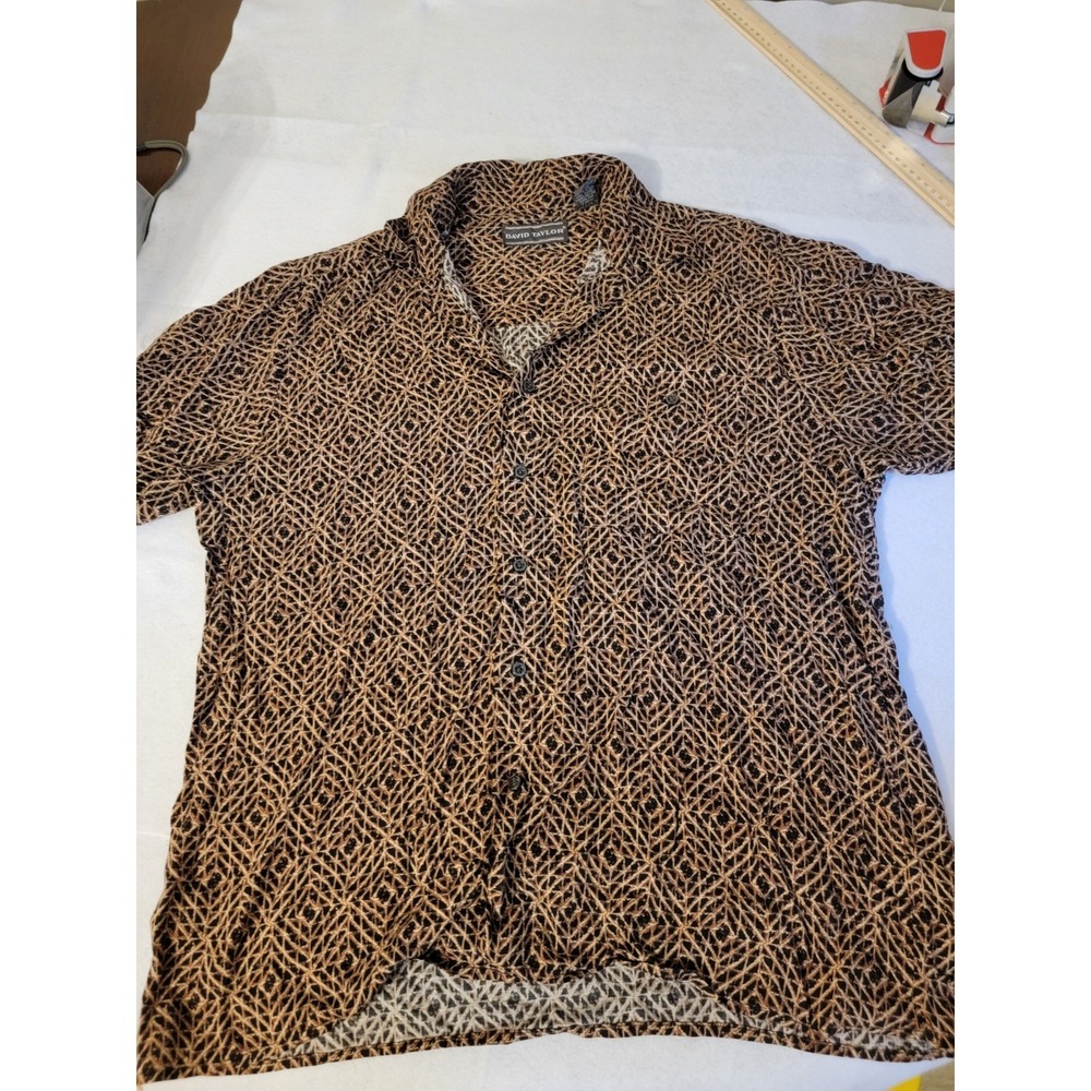 David Taylor Button Up Short Sleeve Shirt Large‎ L Geometric Pocket